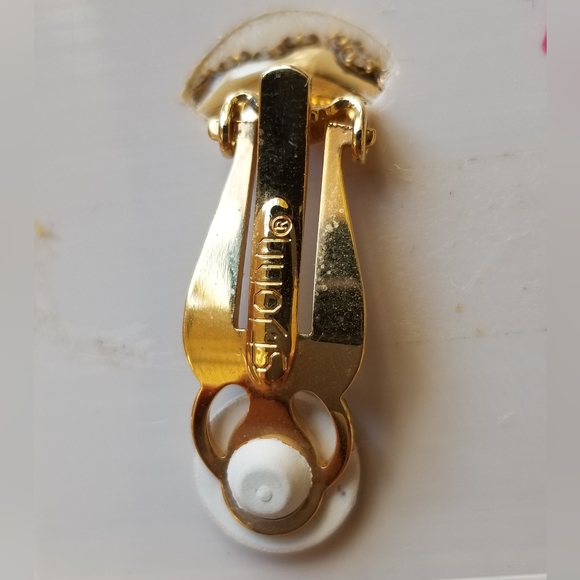 NWT St. John blk. epoxy, rhinestones, gold clip earrings. - Picture 4 of 10